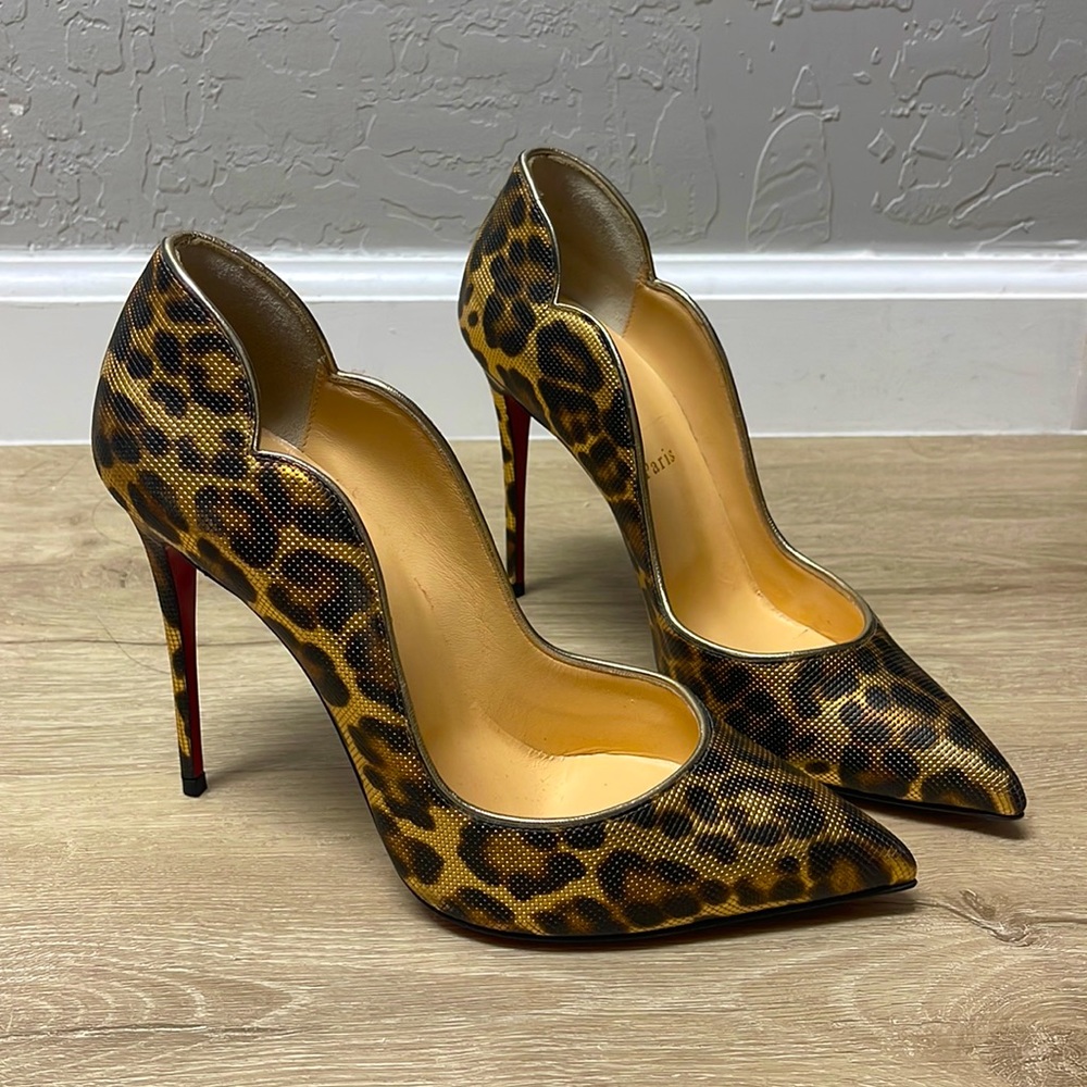 Christian Louboutin Leopard Print Pointed-Toe Stiletto Heels-size 38.5